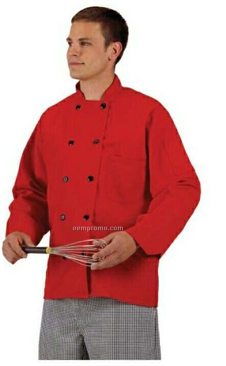 Cook's Fashion Solid Red Chef Coat W/ Plastic Button (S-xl)