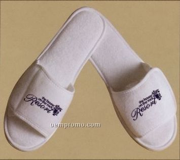 Open Toe Terry Slippers W/ Velcro Closure - Embroidered