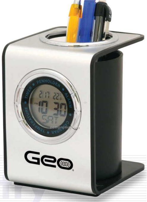 Pen Holder Alarm Clock W/Temperature & Calendar Display (4-1/4"X3"X3-1/2")