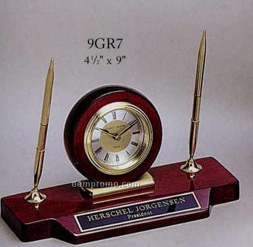 High Gloss Rosewood Finish Clock & Pen Set With Name Plate