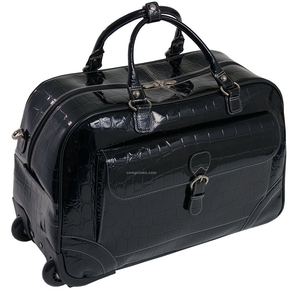 Magenta - Ladies' Wheeled Carry-on Duffel Bag- Black