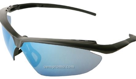 Night Fire Black Frame Safety Glasses W/Pivot Nose Piece (Blue Mirror Lens)