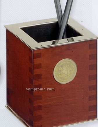 Rosewood Finish Pencil Caddy W/ Gold Plated Accents