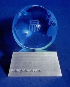 3" Light Blue Crystal Globe W/ Aluminum Base