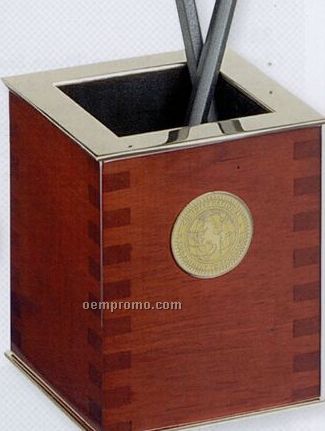 Rosewood Finish Pencil Caddy W/ Silver Plated Accents