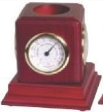 Rosewood Pencil Holder With Clock, Hygrometer, Thermometer & Photo Frame