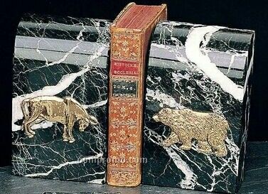 Stock Market Marble Bookends W/ Curved Top