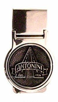 Silver Plated Money Clip With Die Cast Zinc Medallion
