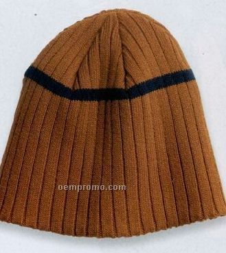 District Threads Rib Knit Beanie Hat With Stripe