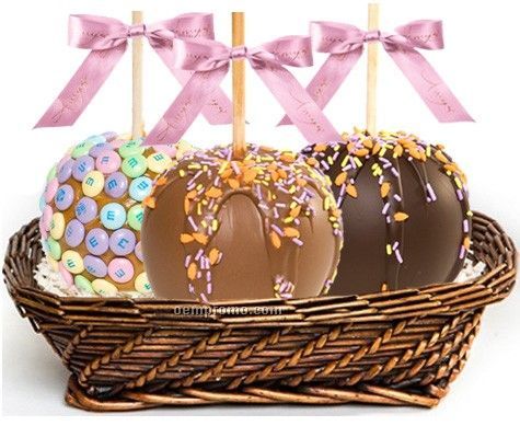 Three Gourmet Caramel Apple Easter Gift Basket