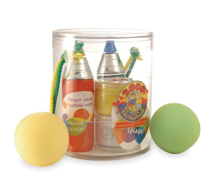 Ultimate Kid's Bath Experience Canister W/ Soaps & 2 Foam Balls