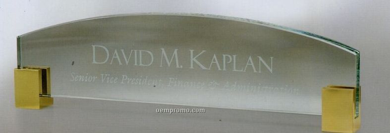 Jade Glass Name Plate With Brass Corners