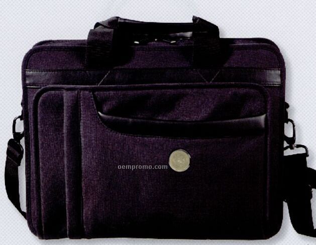 Leather And Nylon Computer Attache Bag - Gold Medallion