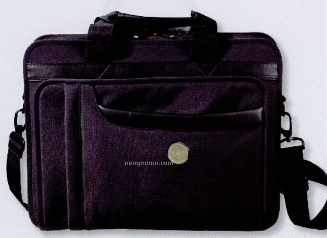 Leather And Nylon Computer Attache Bag - Silver Medallion