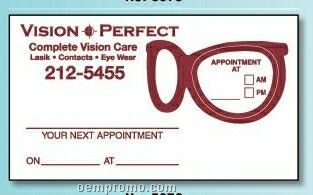 Stock Appointment Card W/ Kiss Cut Peel Off Eyeglasses Removable Label