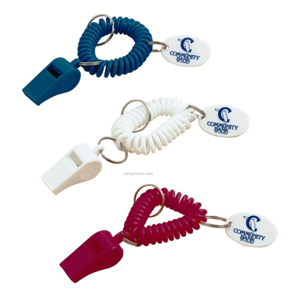 Whistle & Coil Keychain W/Oval Key Tag