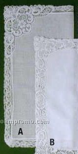 12" Ladies White Swiss Bridal Handkerchief With Single Large Flower Edge