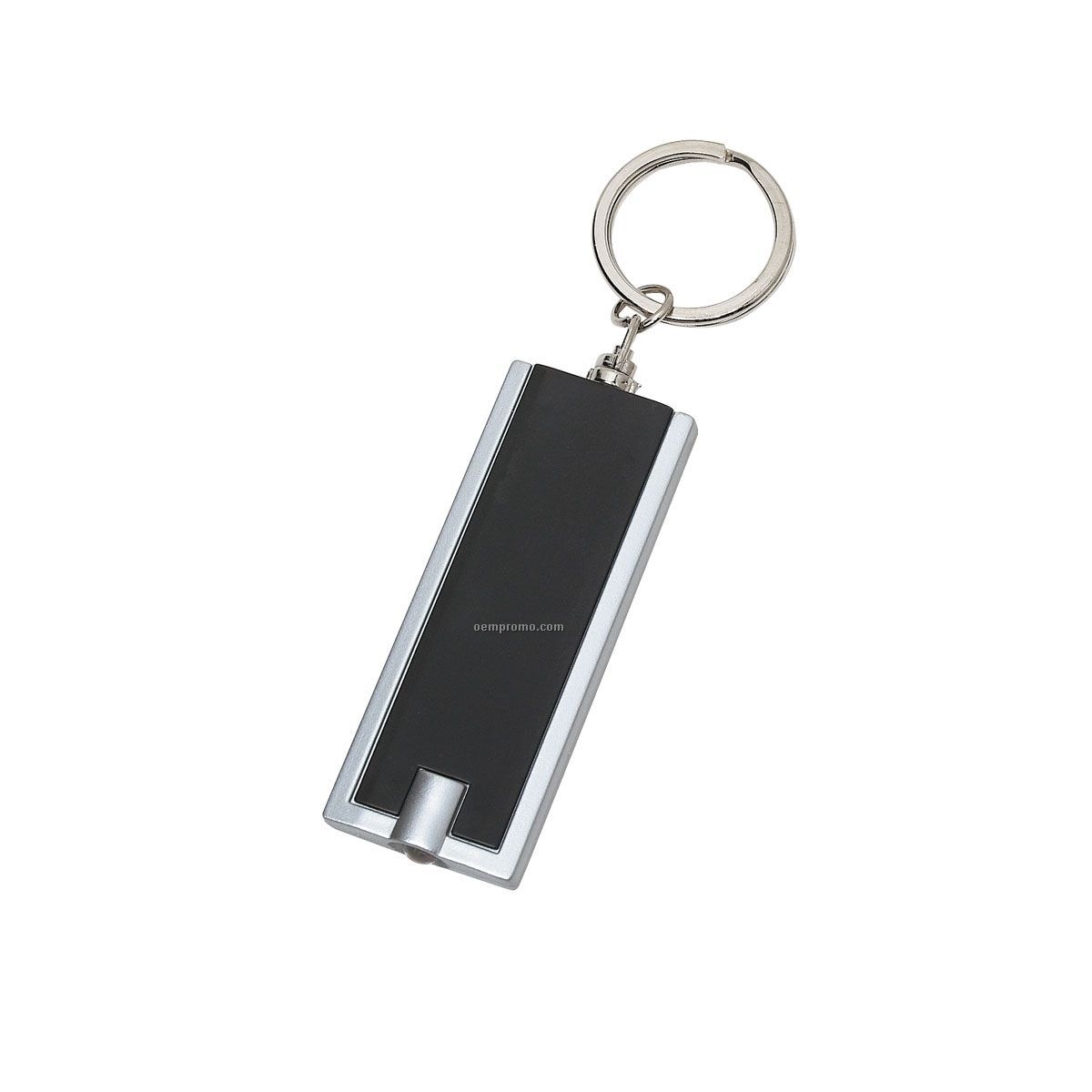 Rectangle Keychain W/ Flashlight - Black W/ Silver Trim