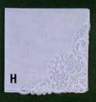 12" Ladies White Swiss Bridals Handkerchief With Flower Swirl Edge