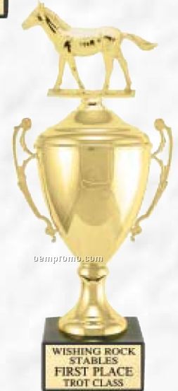 16" Grand Series Metal Trophy Cup W/ Lid & Figure On Black Marble Base