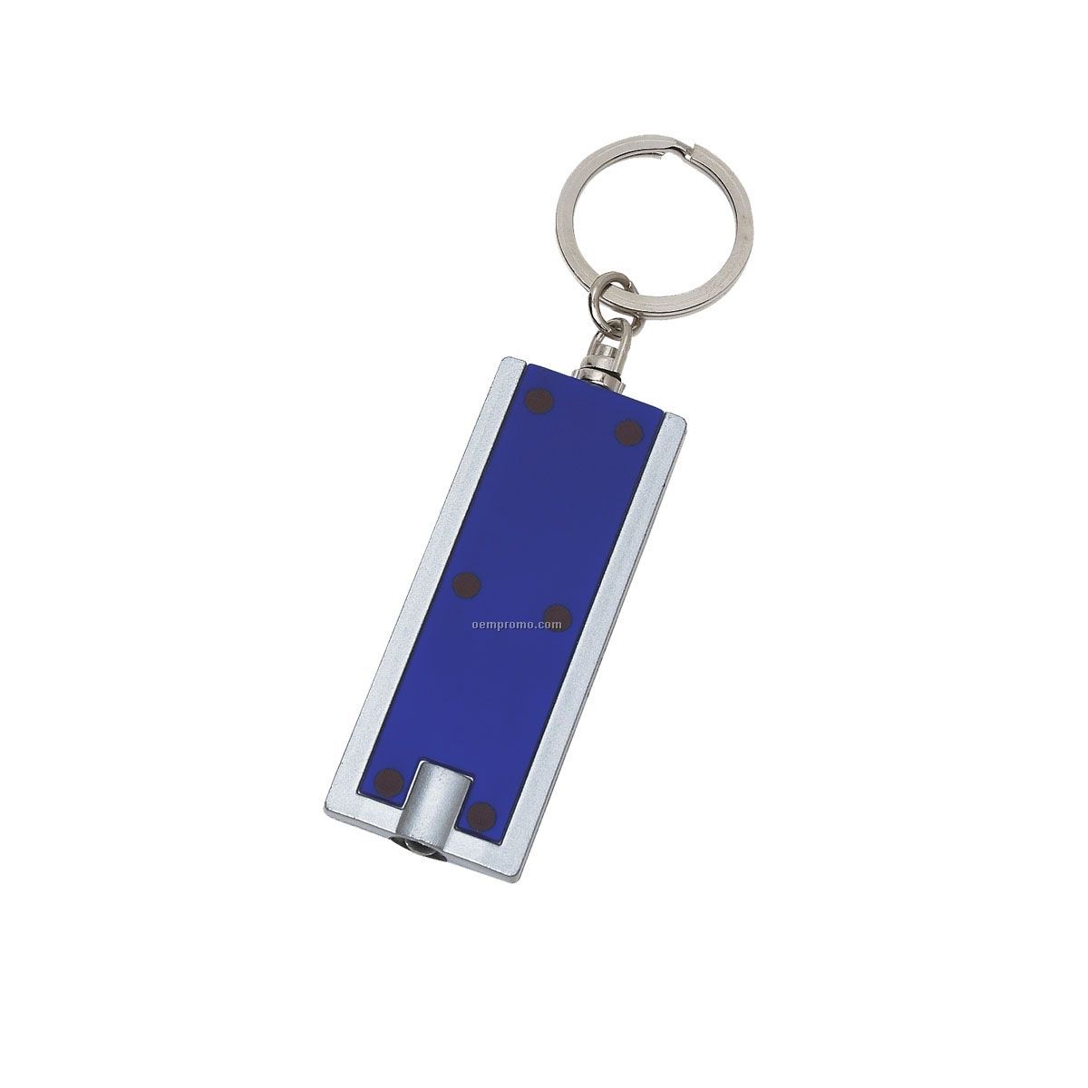 Rectangle Keychain W/ Flashlight - Blue W/ Silver Trim