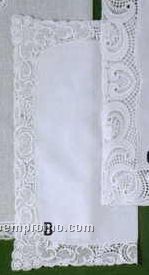12" Ladies White Swiss Bridal Handkerchief With Flower Petal Border
