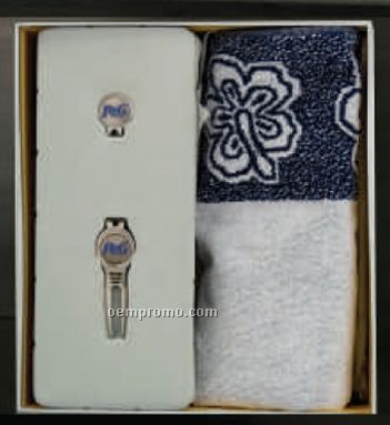 Custom Golf Gift Set With Cool Tool/ Cap Clip & Woven Jacquard Golf Towel