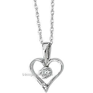 Ladies' 14kw .03 Ct Tw Diamond Round Heart Pendant W/ 18" Rope Chain