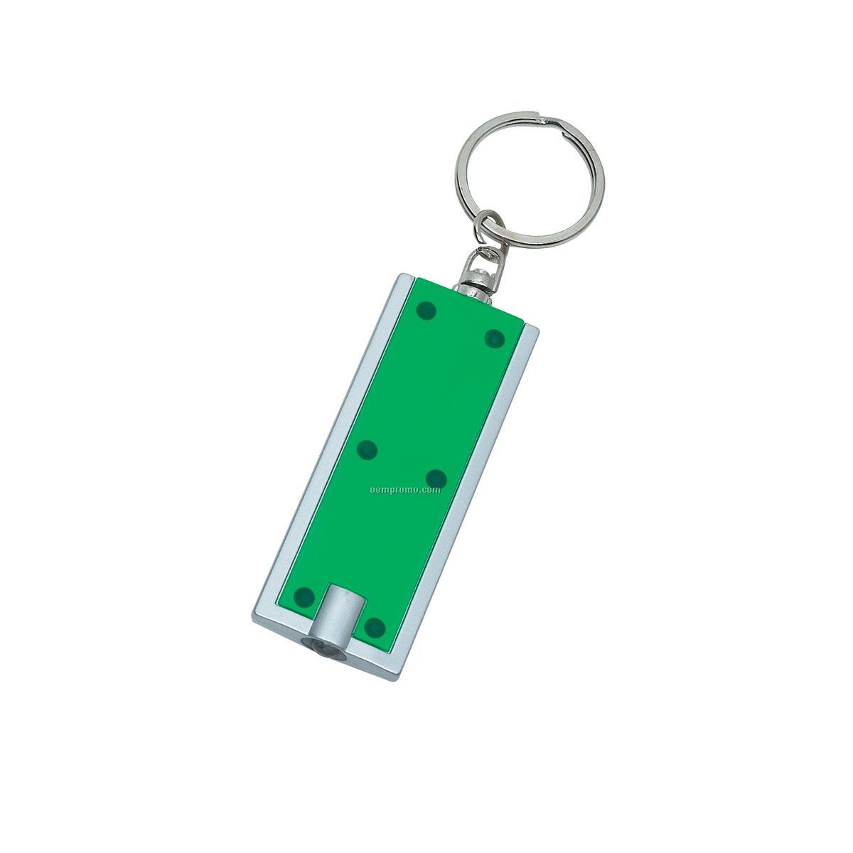 Rectangle Keychain W/ Flashlight - Green W/ Silver Trim