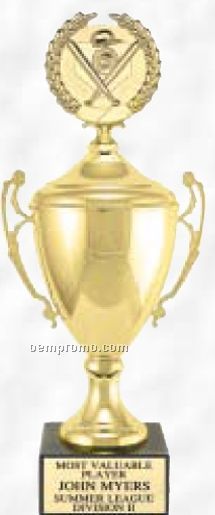 15" Grand Series Metal Trophy Cup W/ Lid & Figure On Black Marble Base