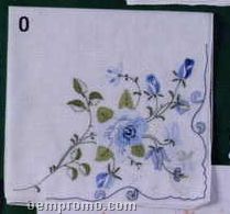 17" Ladies White Embroidered Handkerchief W/Large Color Flower Vine