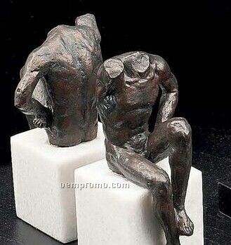 Bronzed Man Book Ends On White Marble Base