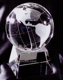 Globe Prism Optical Crystal Award W/ Trapezoid Base (3"X4 1/2")