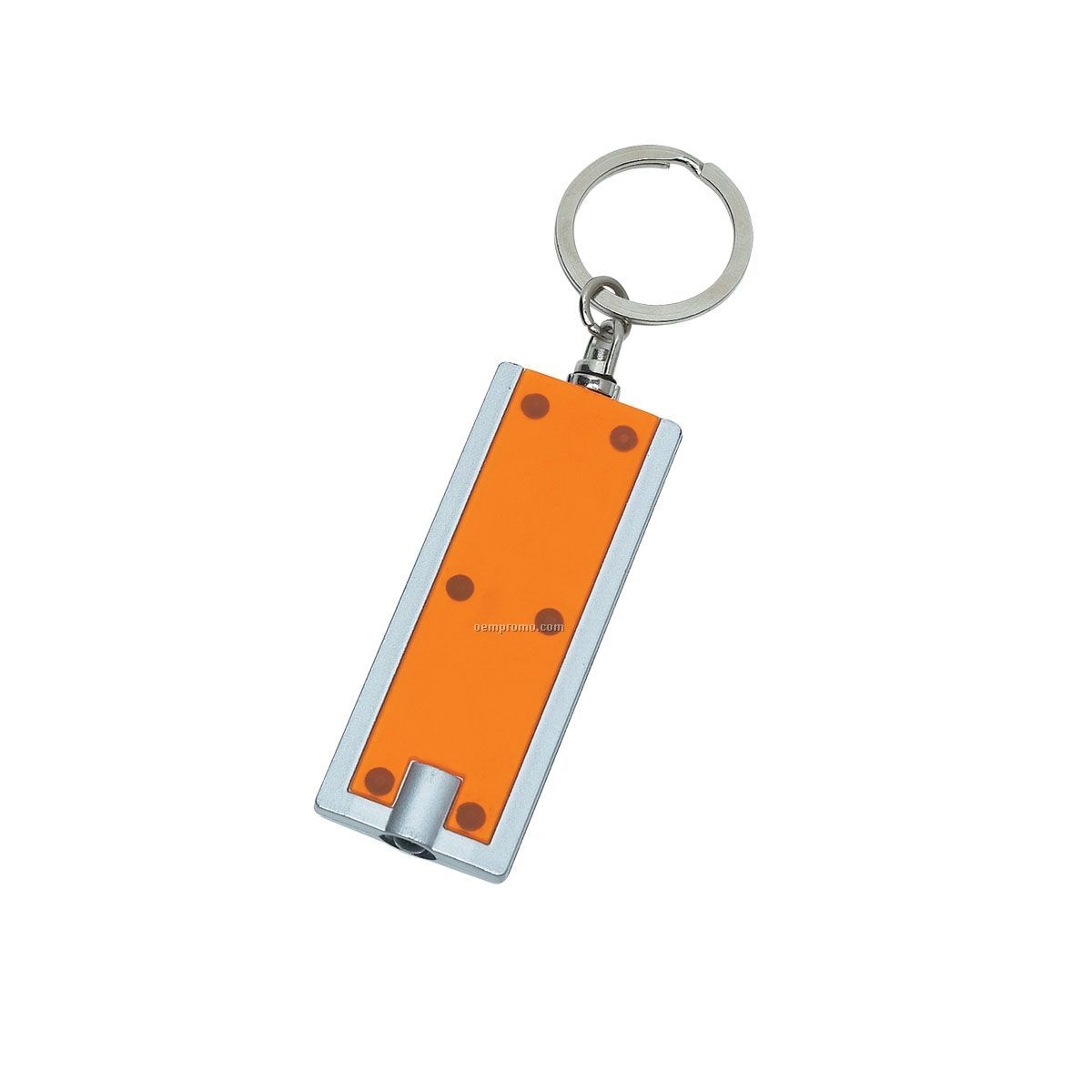 Rectangle Keychain W/ Flashlight - Orange W/ Silver Trim