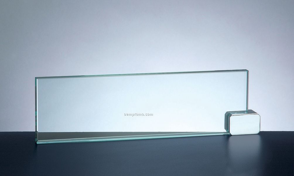 Jade Glass Name Plate W/ Chrome Rectangle Holder