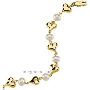 Ladies' 14ky 5-1/4mm Cultured Pearl & Heart Bracelet