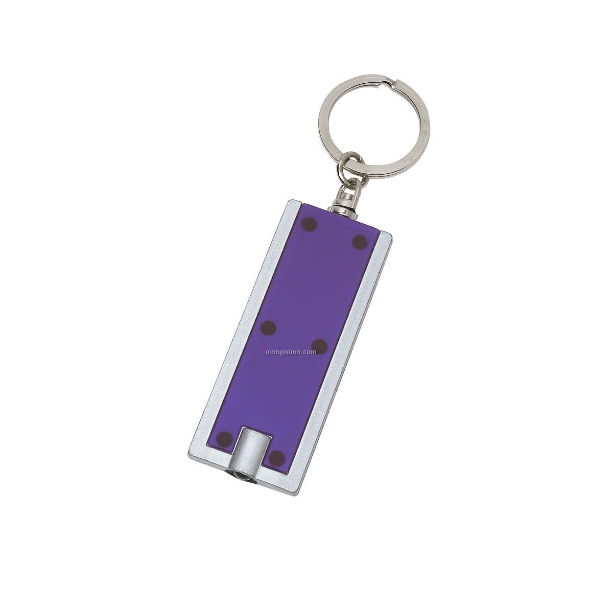 Rectangle Keychain W/ Flashlight - Purple W/ Silver Trim