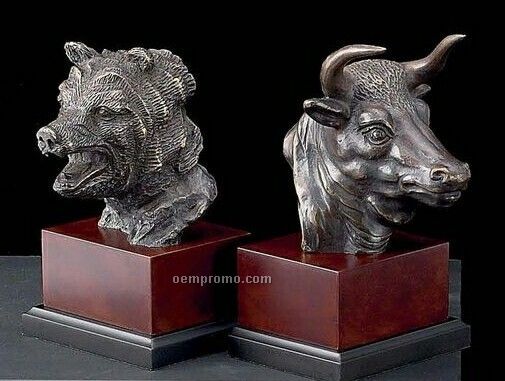 Stock Market Bronze W/ Wood Base Bookends