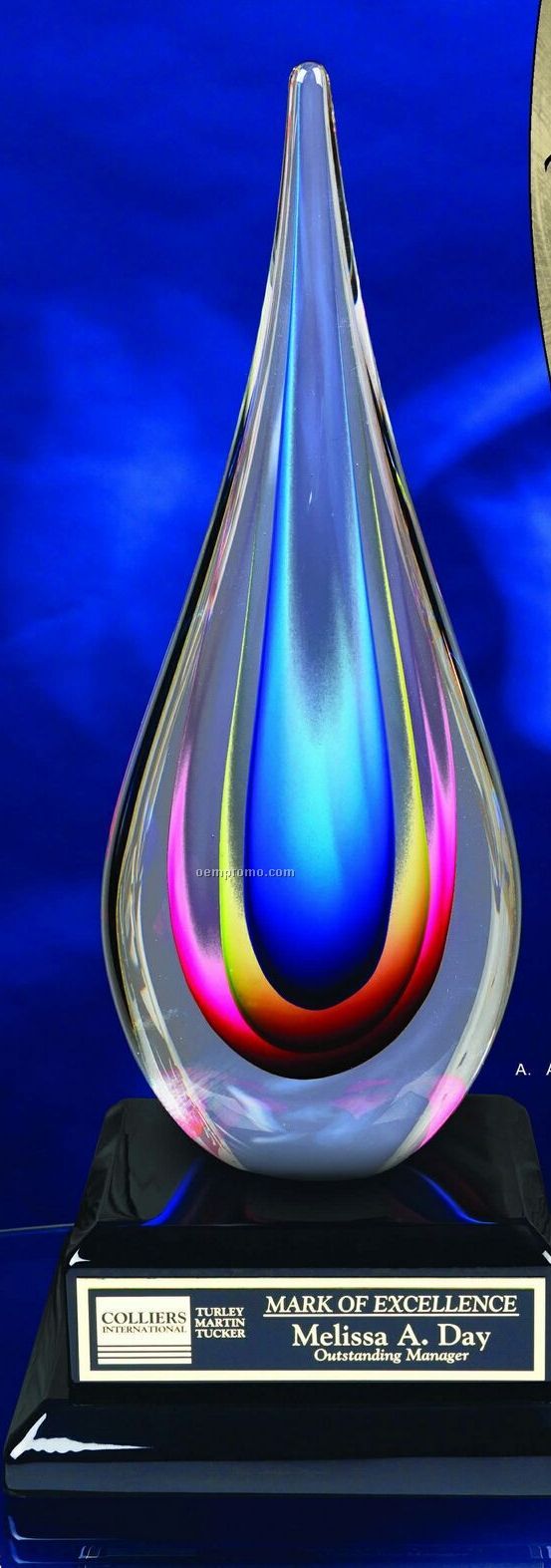 Rainbow Flame Art Glass Award On Base