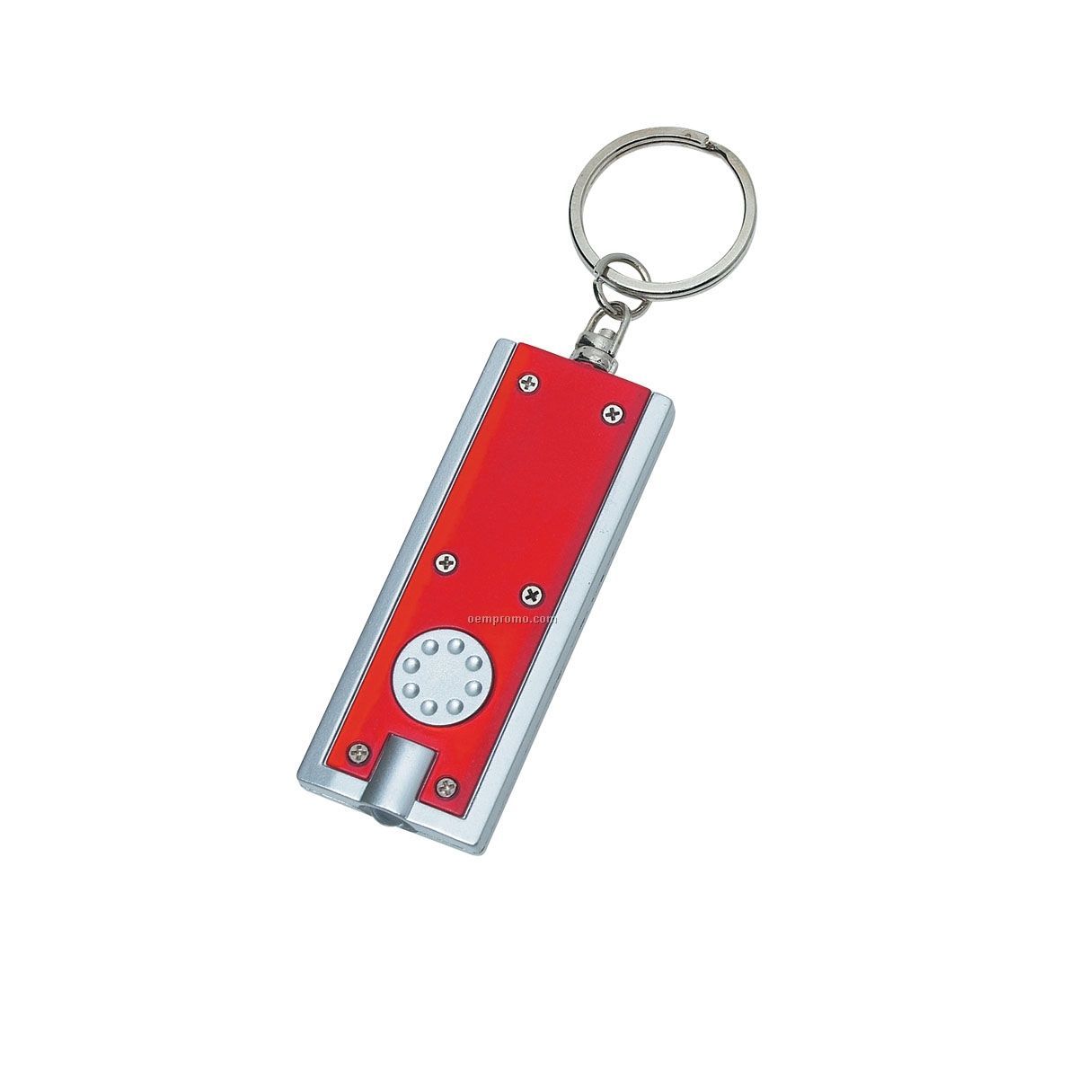 Rectangle Keychain W/ Flashlight - Red W/ Silver Trim