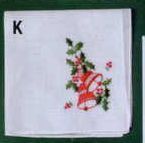 12" Ladies White Embroidered Handkerchief With Red Bells