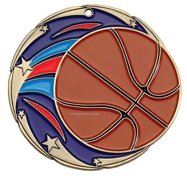 Medal, "Basketball" Color Star - 2-1/2" Dia.