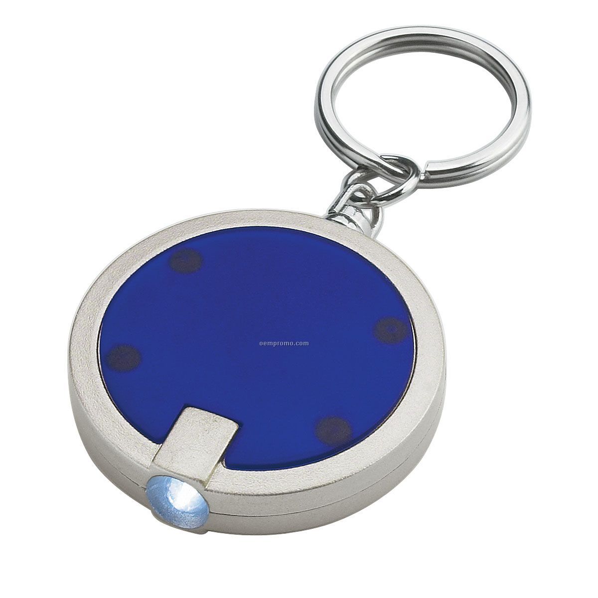 Round Flashlight Keychain - Blue W/ Silver Trim