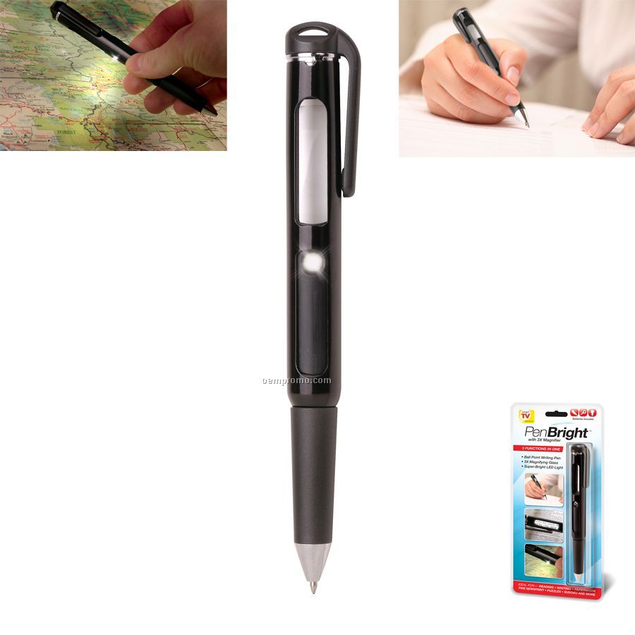 Pen Bright, Pen With Built In Magnifier & LED Light
