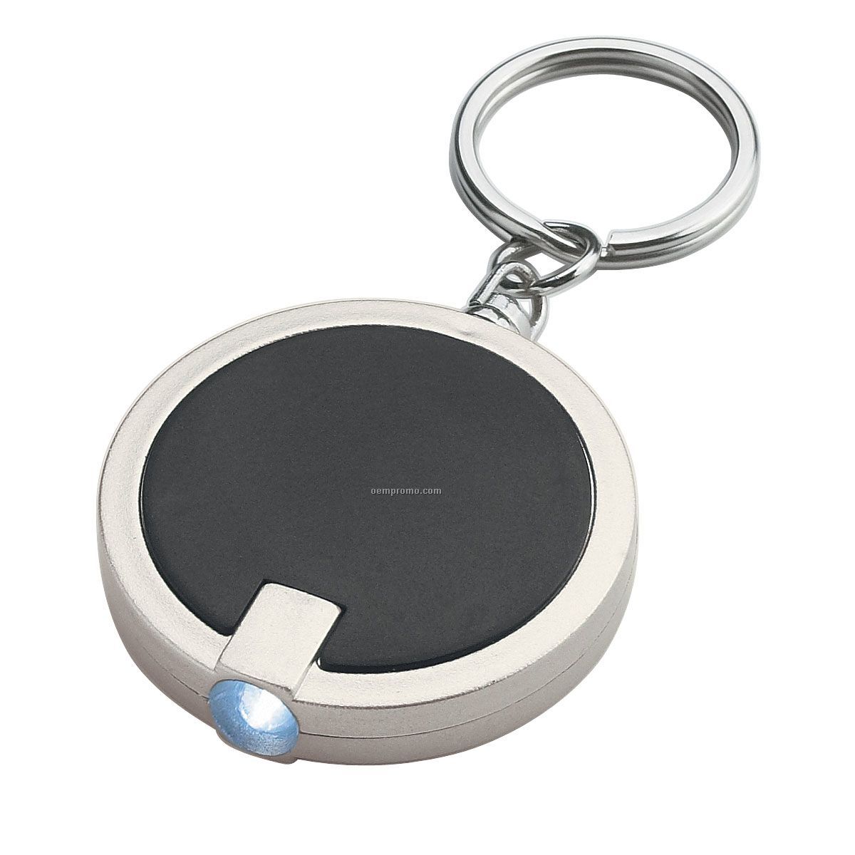 Round Flashlight Keychain - Black W/ Silver Trim