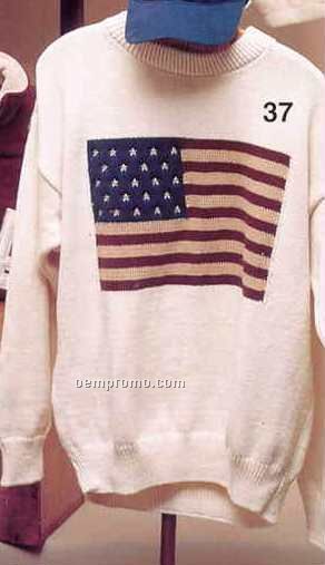 Natural Knitted Sweater W/ Usa Flag & Embr Stars (S- Xx-l)
