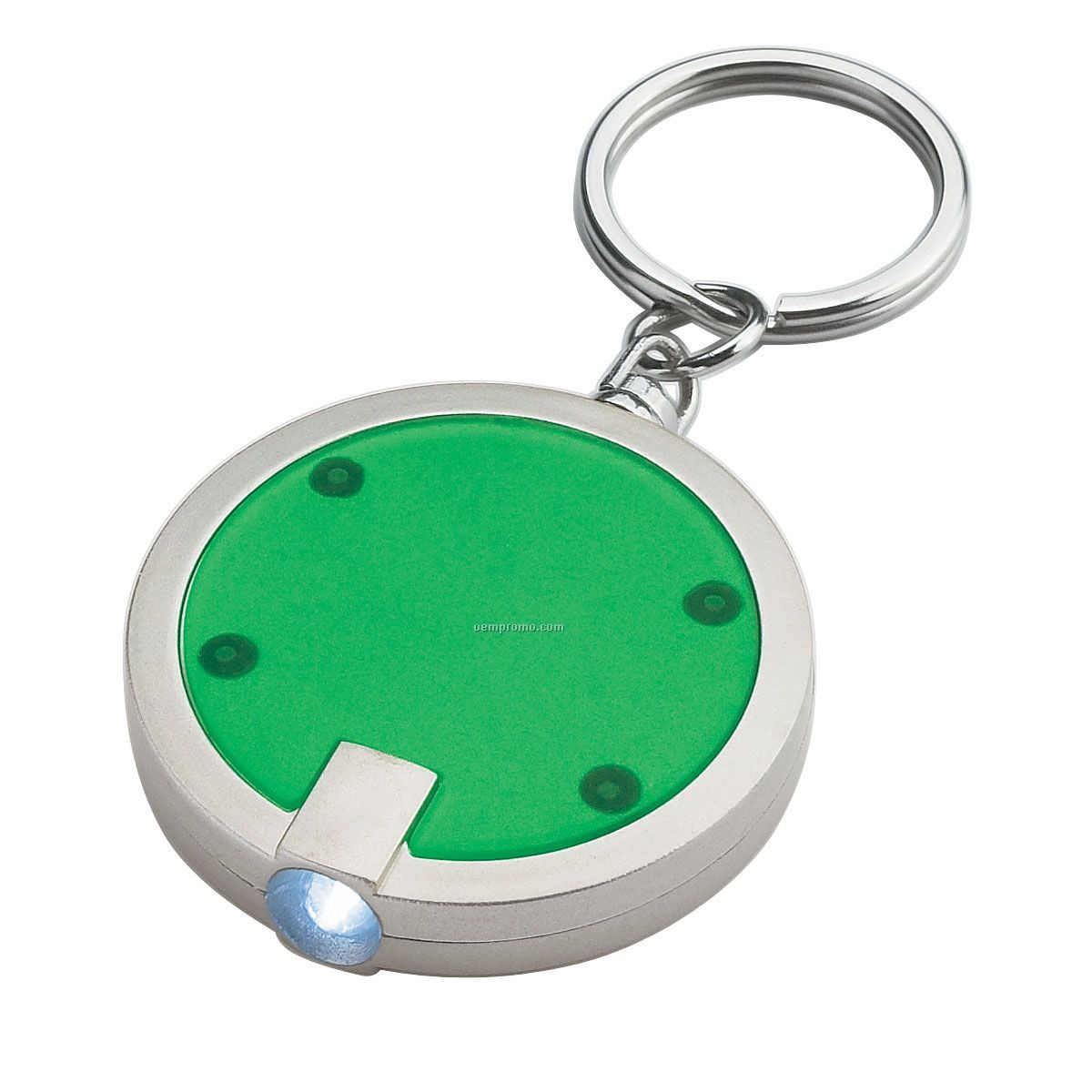 Round Flashlight Keychain - Green W/ Silver Trim