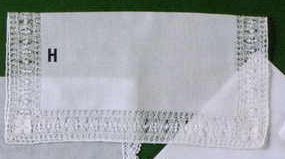 13" Ladies White Lace Linen Handkerchief With Spider Stitched Border