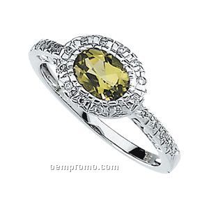 Ladies' 14kw 7x5 Genuine Peridot & 1/10 Ct Tw Diamond Round Ring