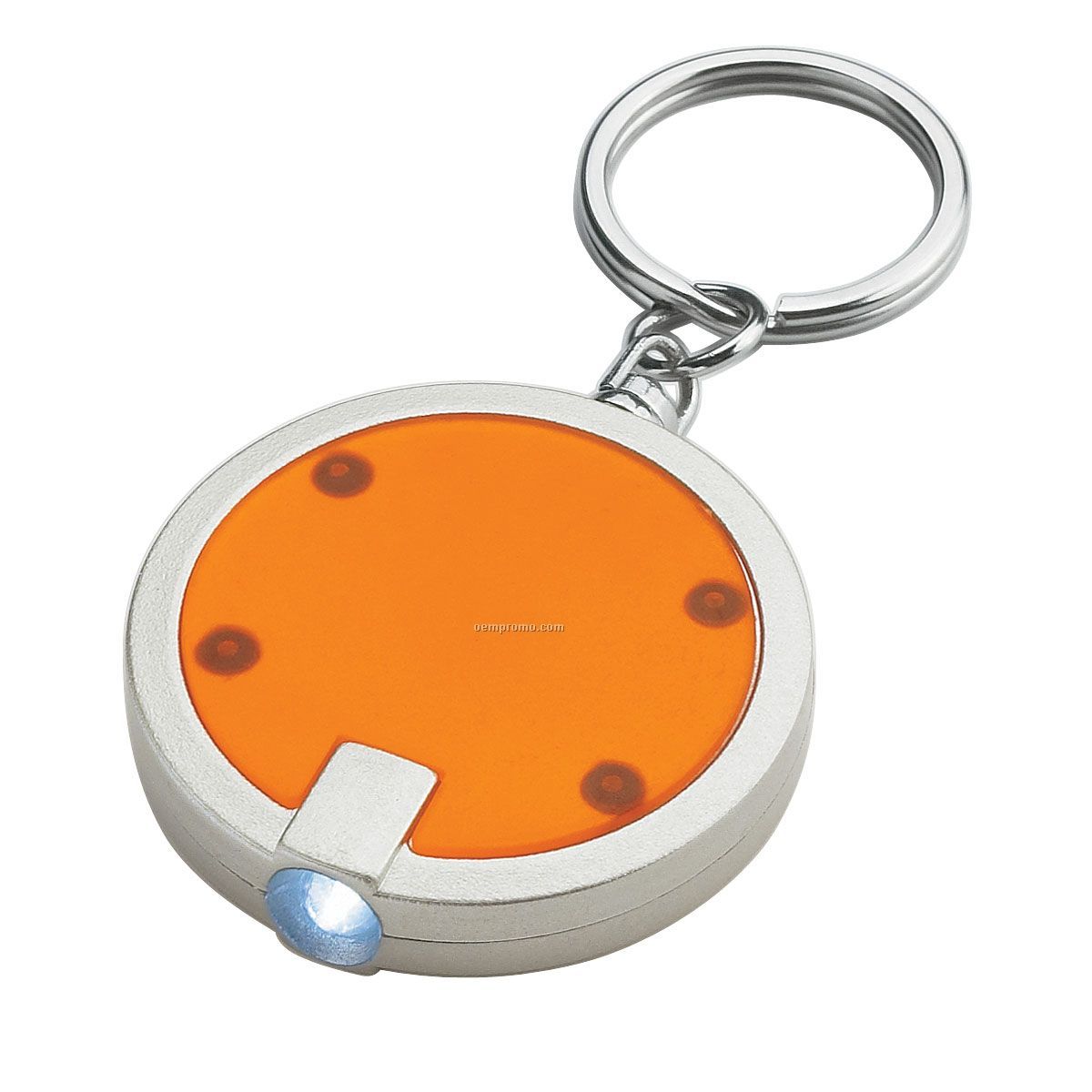 Round Flashlight Keychain - Orange W/ Silver Trim
